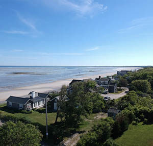 aerial view of Cape Cod shore line with houses